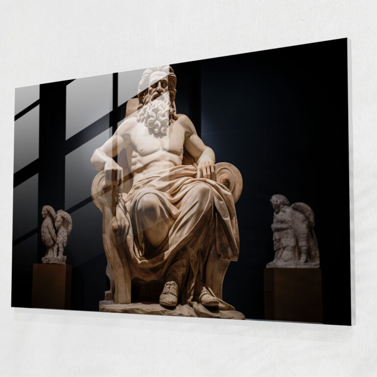 Mythology Glass Print - Zeus On His Throne - Mythology, Glass Art, King Of The Gods, Wall Decoration