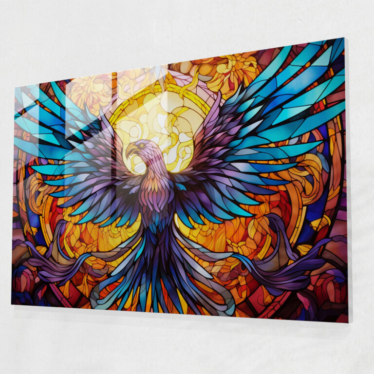 Mythology Glass Print - Vibrant Phoenix - Mythology, Glass Wall Art, Home Decoration, Glass Art