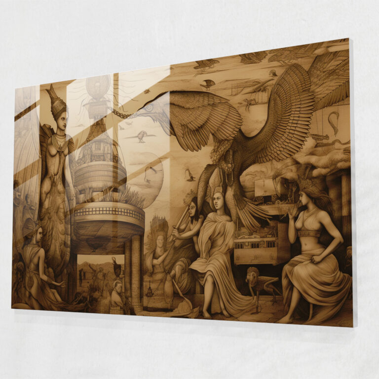 Mythology Glass Print: Ancient Egyptian Etching - Mythology, Glass Art, Ancient Egyptian Mythology, Vintage-Inspired