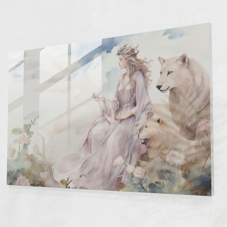 Mythology Glass Print: Whimsical Greek Myth Illustration - Mythology, Dreamy Atmosphere, Modern Art, Glass Print