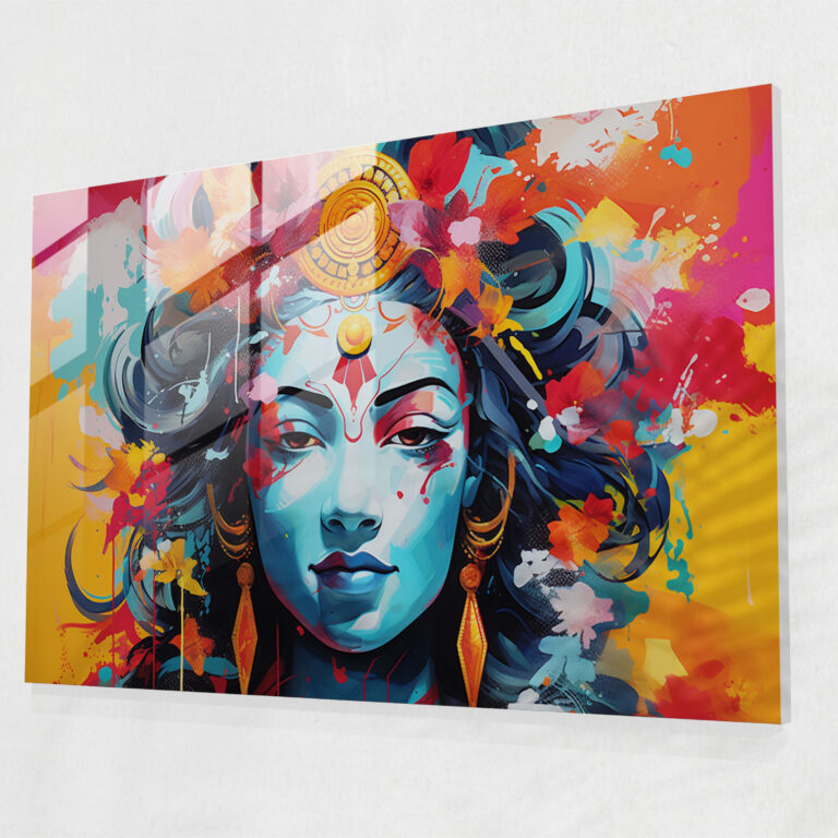 Mythology Glass Print: Pop Art Hindu Deity - Mythology, Comic-Inspired, Vibrant Deity, Wall Decoration