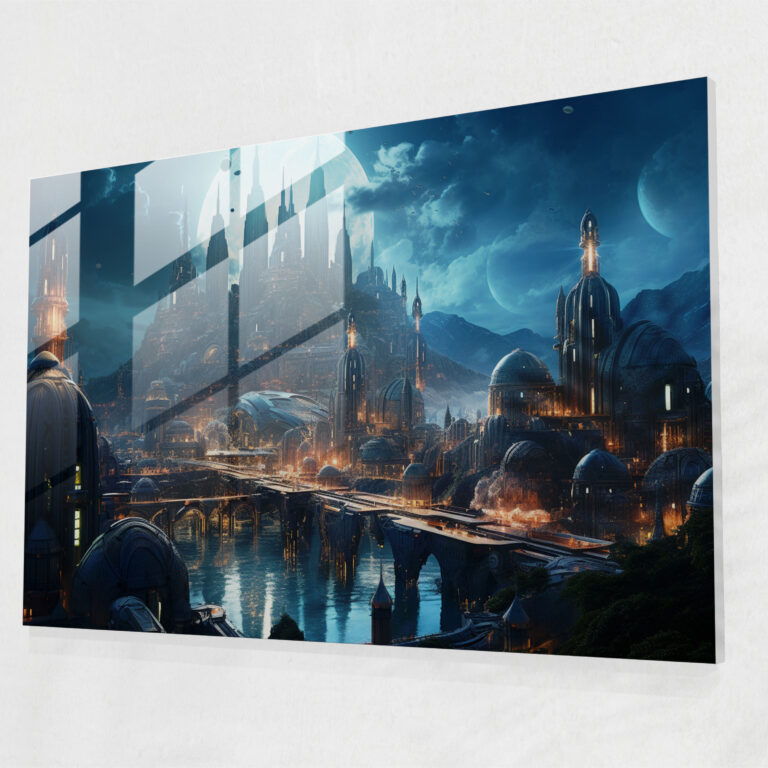 Mythology Glass Print - Futuristic Mythological City - Mythology, Wonder, Digital Illustration, Wall Decoration