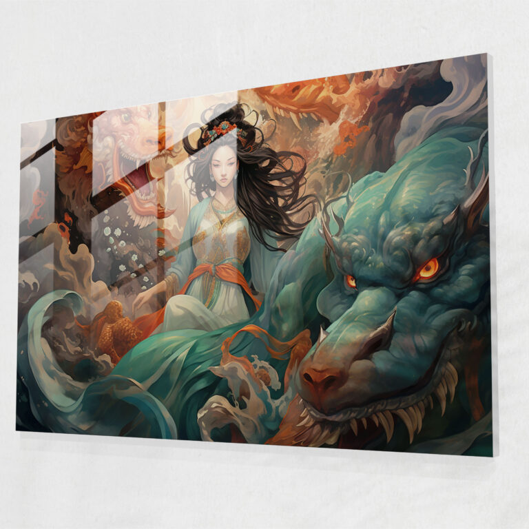 Asian Mythology Glass Wall Art - Mythology, Contemporary Fusion, Modern Art, Home Decoration