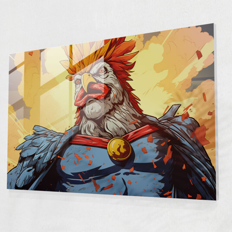 Mythology Glass Print: Zeus The Chicken - Mythology, Glass Art, Mythology, Comic Book-Style