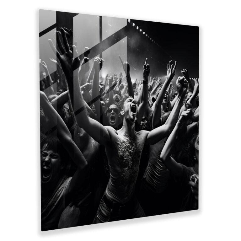 Metallica Concert Crowd Glass Print - Metallica, Black And White Image, Metallica, Modern Art