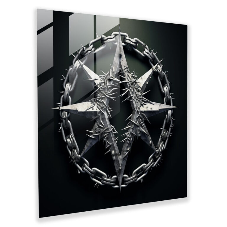 Metallica Chains And Spikes Logo Glass Print - Metallica, Wall Decoration, Modern Art, Rock And Roll Attitude