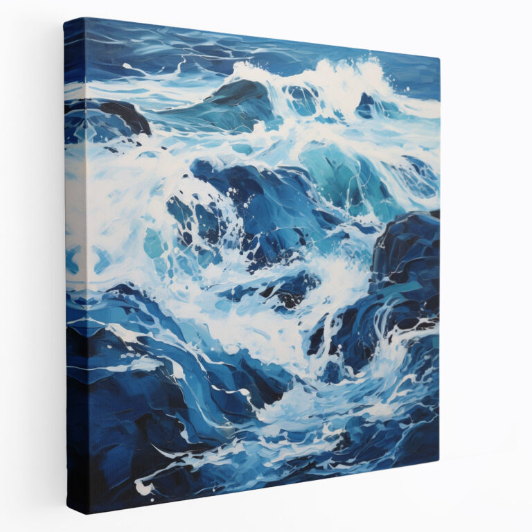 Navy Blue Canvas Print - Abstract Acrylic Painting - Wall Art - Navy Blue, Rocky Shore, Wall Art, Canvas