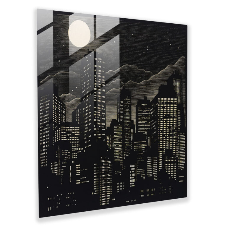 Nighthawks Glass Print - Minimalist Late-Night Cityscape - Nighthawks, Glass Print, Simplicity, Home Decoration