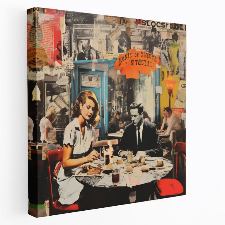 Nighthawks Mixed Media Canvas Print - Nighthawks, Canvas, Home Decoration, Dinners From Different Eras