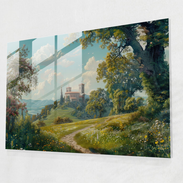 Neoclassicism Home Decoration: Pastoral Scene Glass Print - Neoclassicism, Glass Art, Wall Decoration, Glass Wall Art