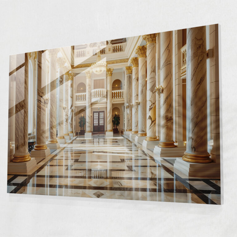 Neoclassicism Glass Wall Art: Grand Architectural Pillars In Palace Atrium - Neoclassicism, Glass Wall Art, Wall Decoration, Neoclassicism