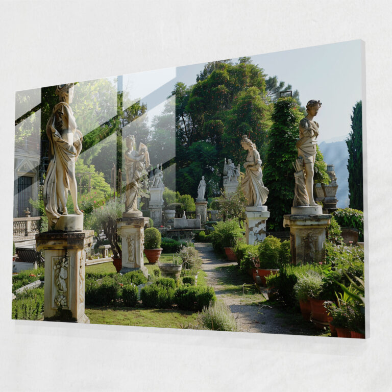 Neoclassicism Home Decoration: Classical Marble Statues In Serene Garden Setting - Neoclassicism, Glass Print, Modern Art, Glass Art