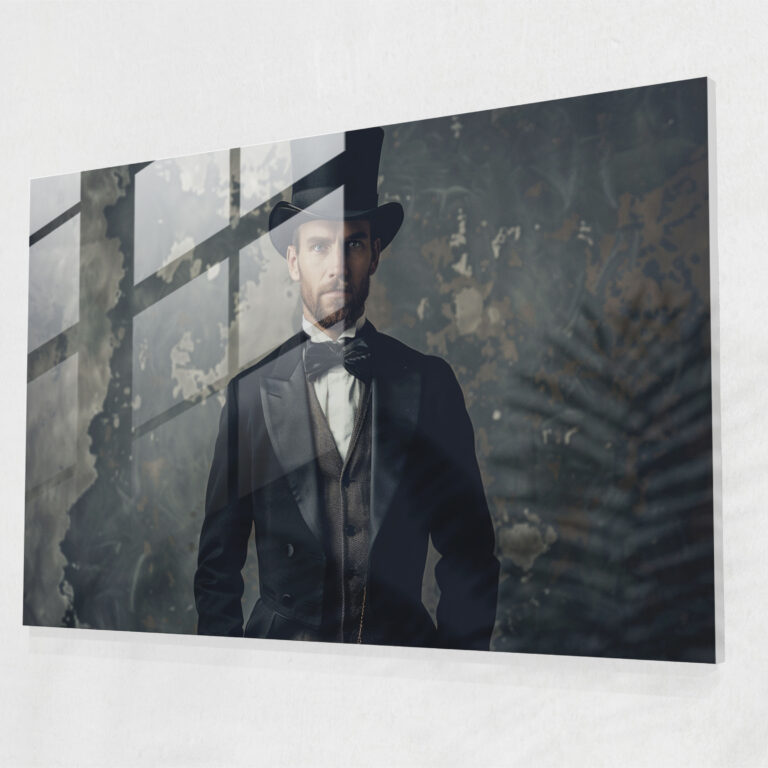 Neoclassicism Glass Art: Regal Gentleman In Tailored Suit And Top Hat - Neoclassicism, Modern Art, Glass Art, Neoclassicism