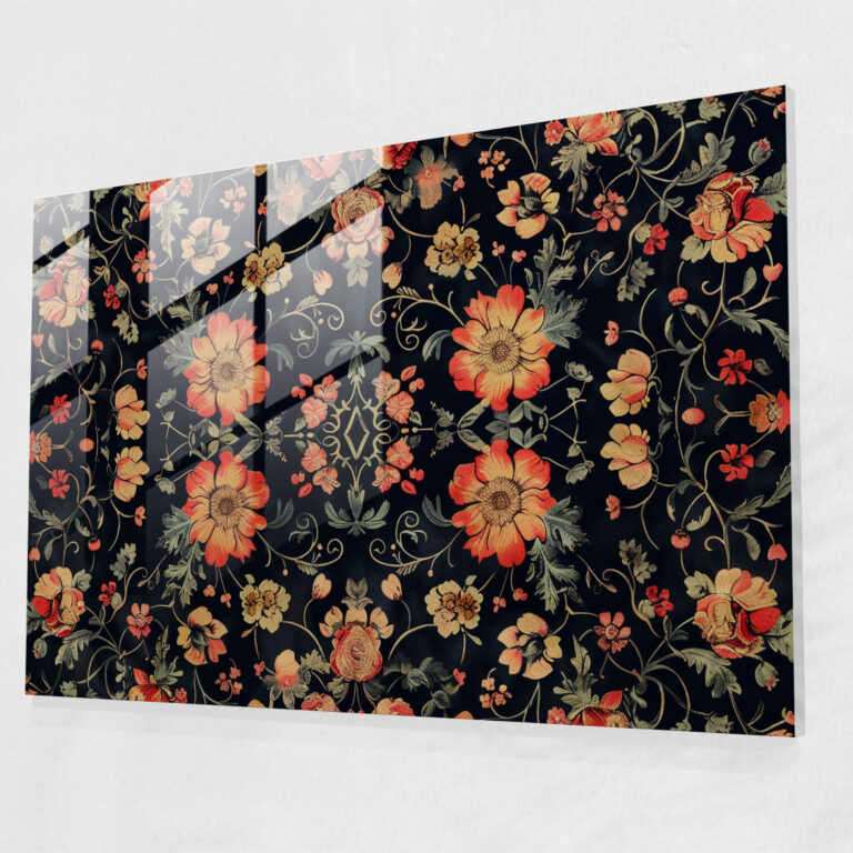 Neoclassicism Modern Art: Intricate Floral Motifs In Symmetrical Pattern - Neoclassicism, Glass Wall Art, Home Decoration, Wall Decoration