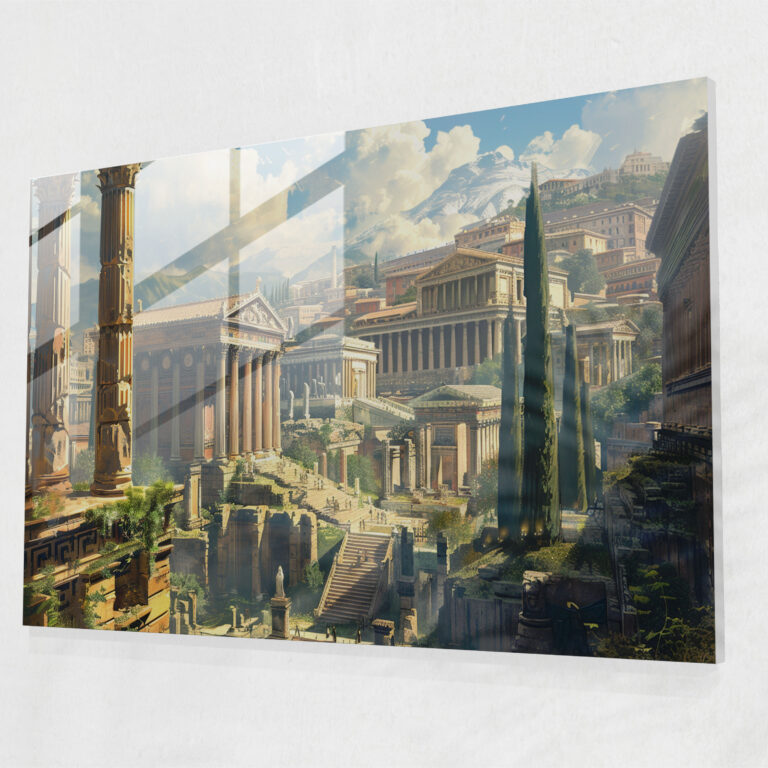 Neoclassicism Glass Print: Detailed Roman Architecture In Cityscape - Neoclassicism, Modern Art, Home Decoration, Glass Print