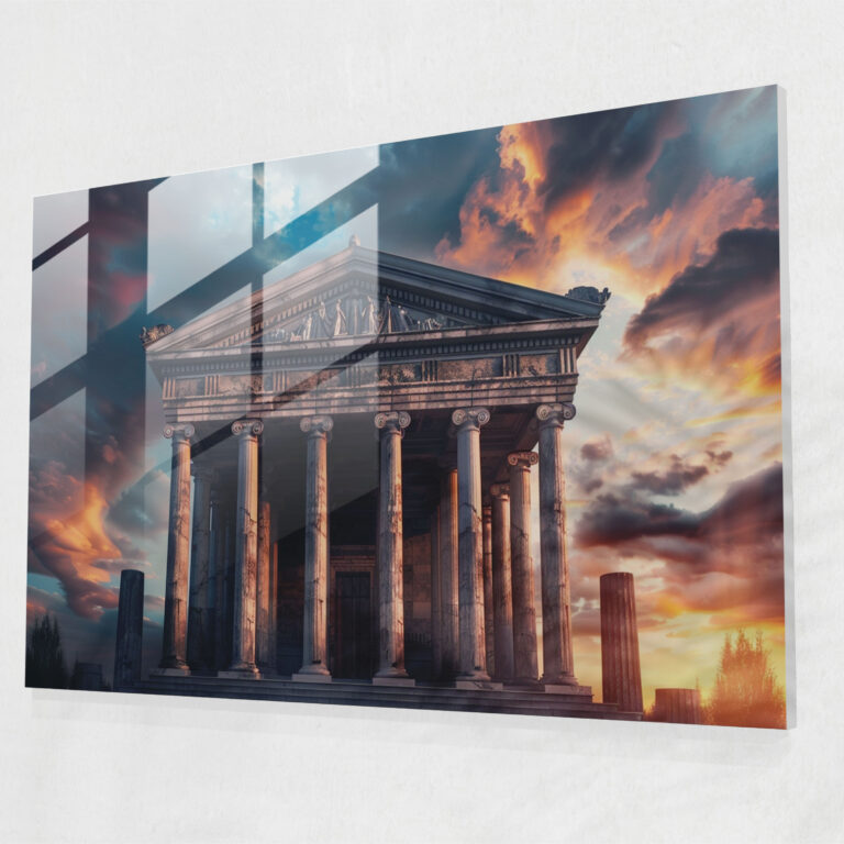 Neoclassicism Wall Decoration: Magnificent Greek Temple Against Dramatic Sky - Neoclassicism, Wall Decoration, Neoclassicism, Glass Print