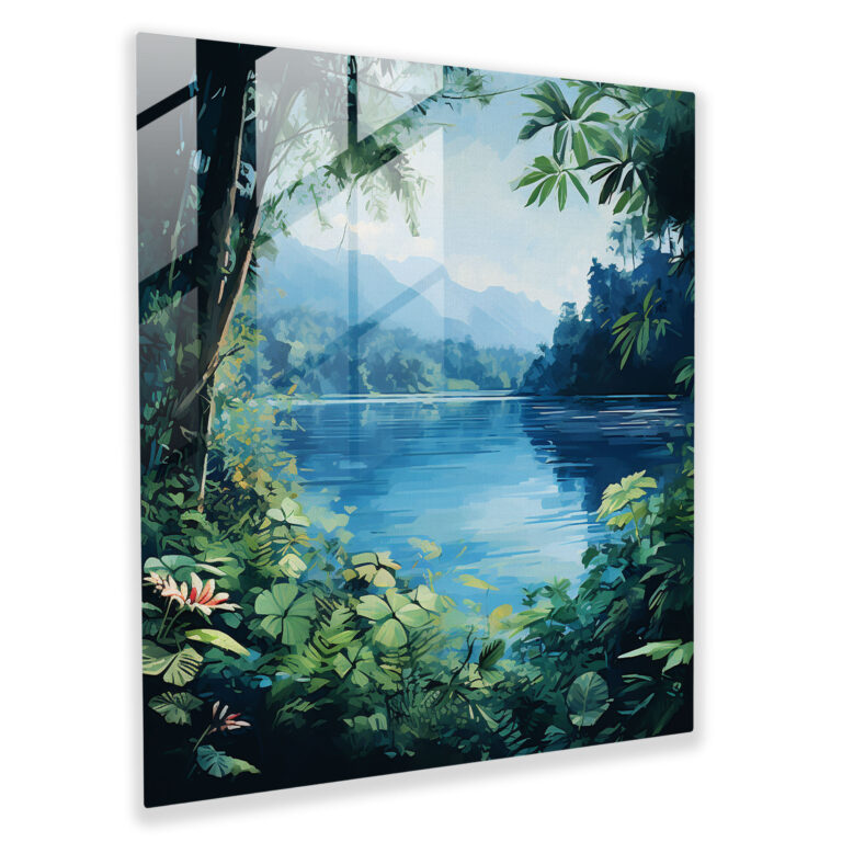 Navy Blue Lake Glass Print - Navy Blue, Home Decoration, Navy Blue, Glass Art