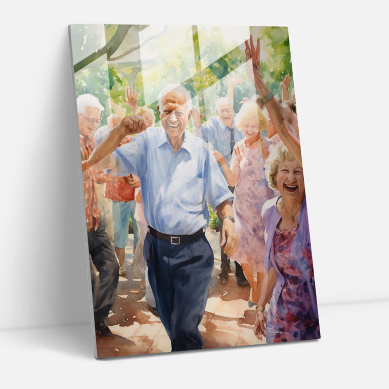 Old Peoples Watercolor Painting Glass Print - Old Peoples, Glass Art, Home Decoration, Wall Decoration