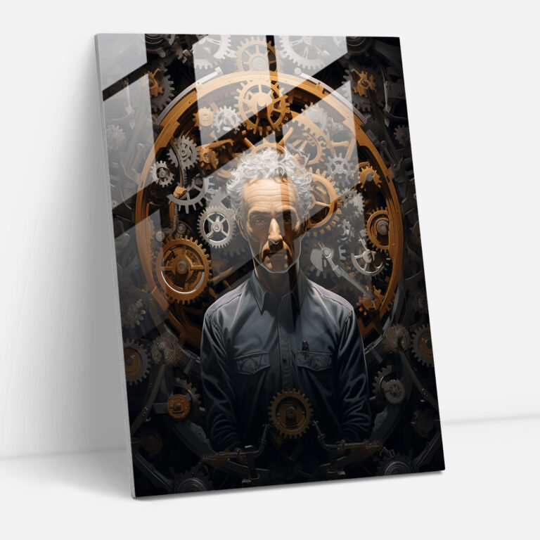 Surreal Glass Print - Oppenheimer's Mind - Oppenheimer, Floating Gears, Wall Decoration, Modern Art