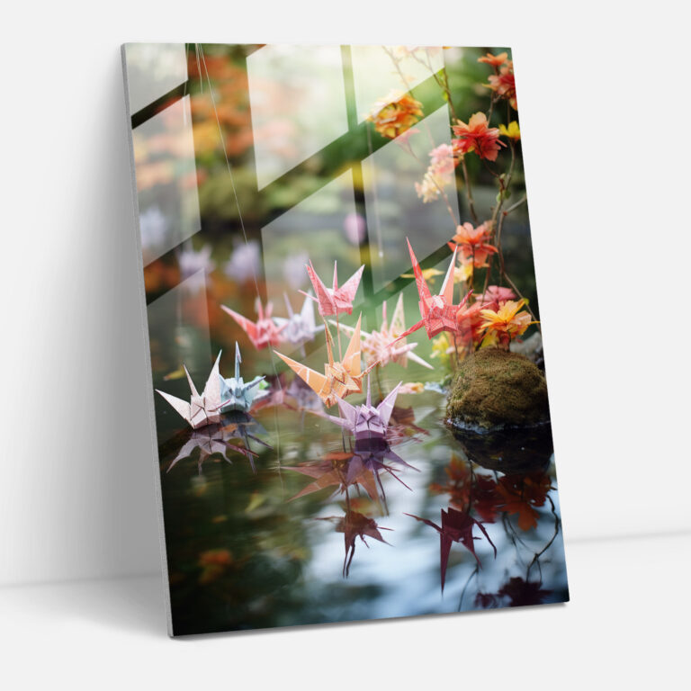 Origami Glass Print - Delicate Cranes - Origami, Tranquility, Glass Wall Art, Glass Print