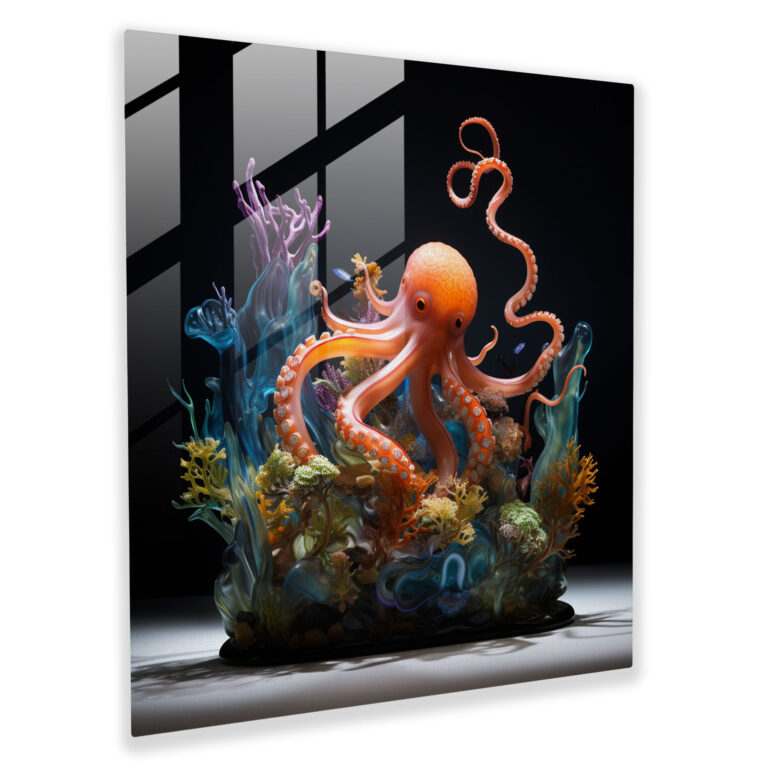 Octopus Glass Print - Contemporary Underwater Wall Decoration - Octopus, Wall Decoration, Vibrant Colors, Glass Art