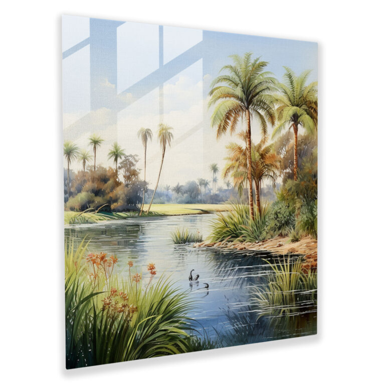 Papyrus Glass Print: Tranquil Riverside - Papyrus, Papyrus, Tranquil, Lush Foliage
