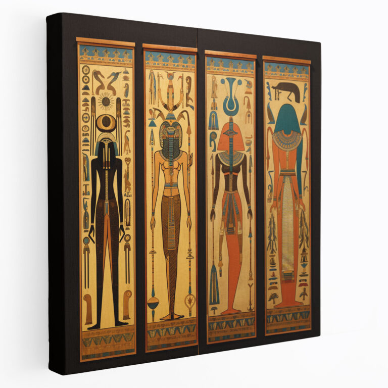 Papyrus Canvas Prints Set - Vibrant Egyptian Deities Wall Art Collection - Papyrus, Wall Art, Home Decoration, Papyrus Canvas Prints Set