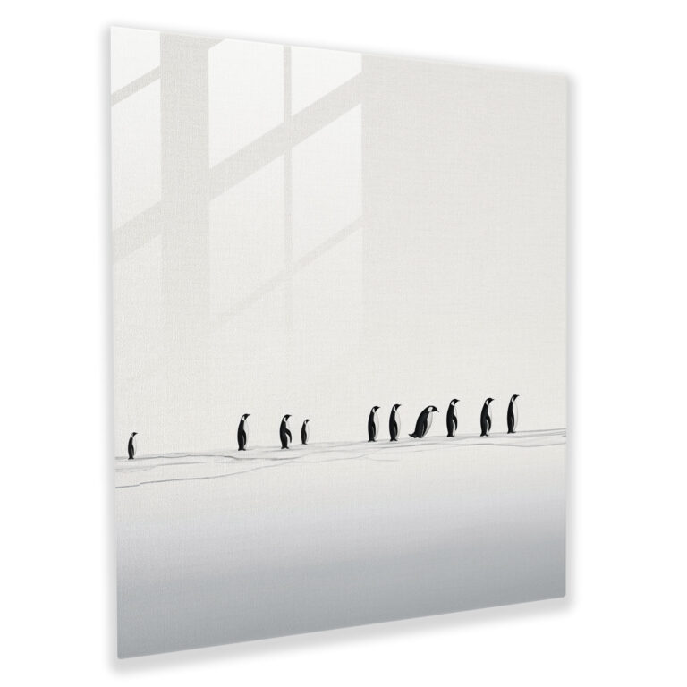 Penguin Glass Print - Penguin, Home Decoration, Black And White, Wall Decoration