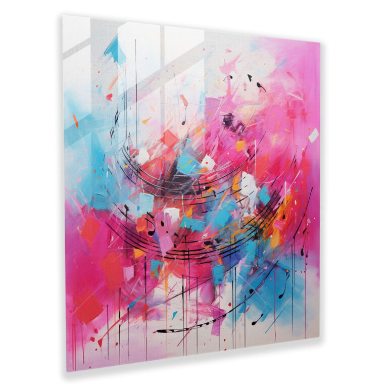 Pink Floyd Glass Print - Abstract Expressionist Chaos - Pink Floyd, Vibrant Brushstrokes, Musical Notes, Glass Art