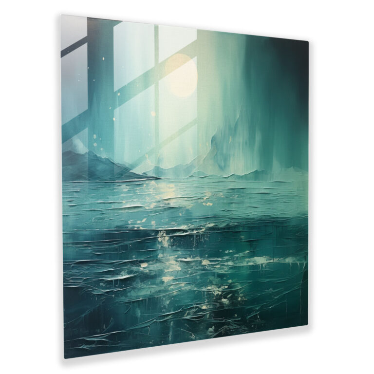 Pink Floyd Glass Print - Serene Ocean With Floating Wall - Pink Floyd, Serene Ocean, Home Decoration, Artistic Interpretation