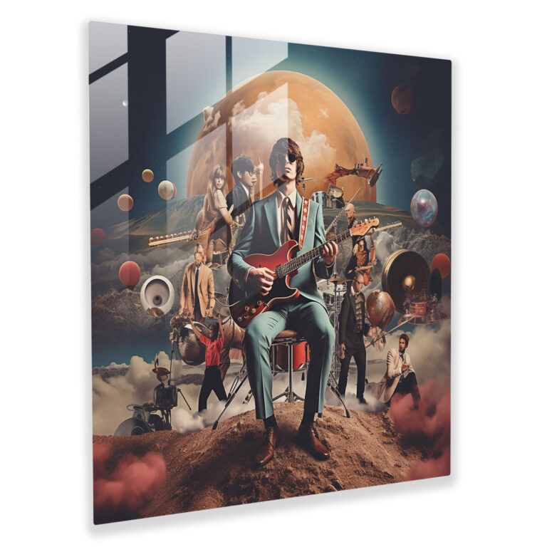 Pink Floyd Glass Print - Surreal Collage - Pink Floyd, Digital Collage, Band Members, Pink Floyd