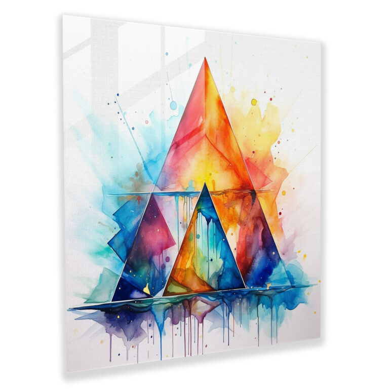 Pink Floyd Glass Print - Abstract Watercolor Pyramid - Pink Floyd, Glass Print, Pyramid Shape, Wall Decoration