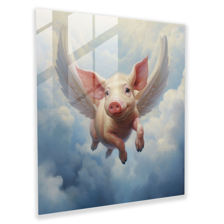 Pink Floyd Glass Print - Soaring Pig - Pink Floyd, Wall Decoration, Dreamlike, Glass Wall Art