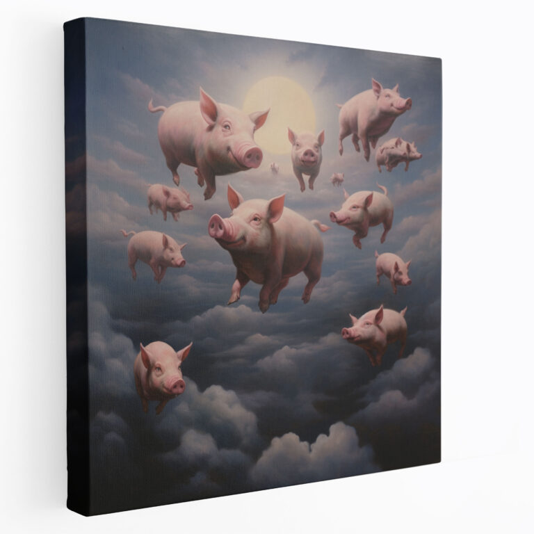 Pink Floyd Canvas Print - Surrealistic Floating Pigs Wall Art - Pink Floyd, Floating Pigs, Surrealistic, Canvas Print