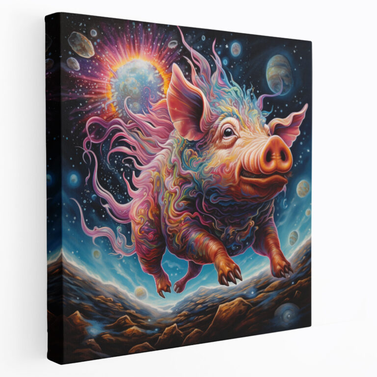 Pink Floyd Canvas Print - Trippy Psychedelic Flying Pig - Pink Floyd, Cosmic Landscape, Home Decoration, Canvas Print