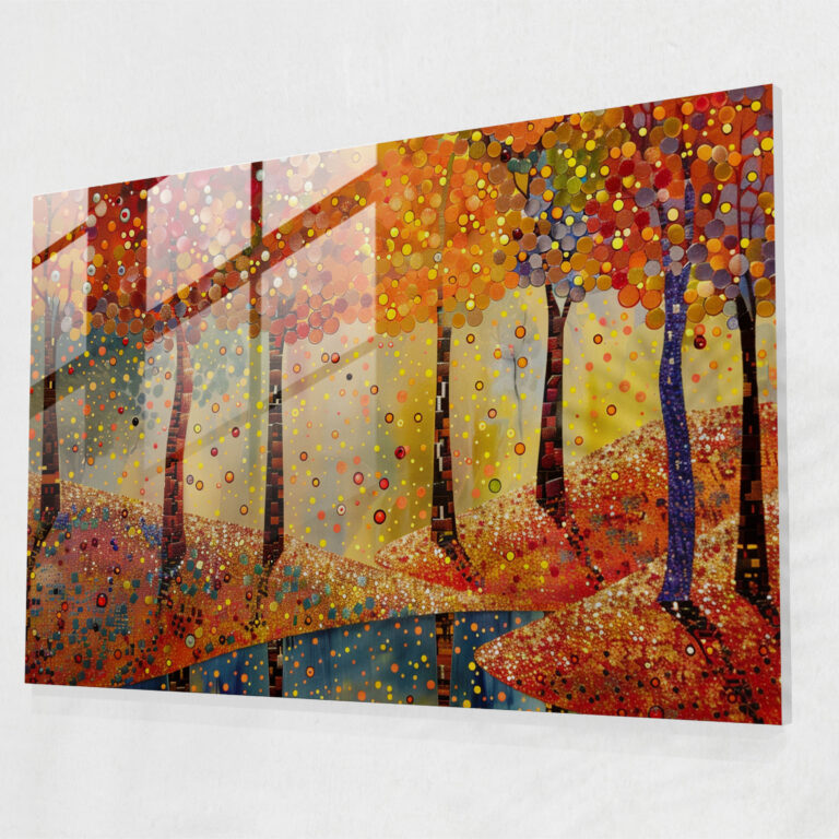 Pointillism Glass Wall Art: Autumn Trees Landscape - Pointillism, Pointillism, Glass Art, Glass Wall Art