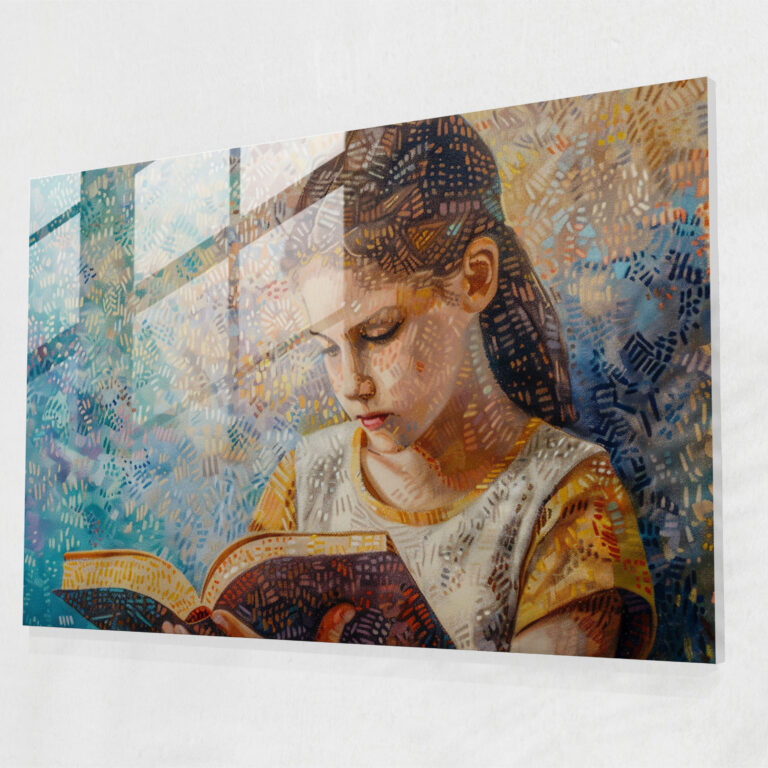 Pointillism Wall Decoration: Girl Reading - Pointillism, Glass Art, Wall Decoration, Glass Wall Art