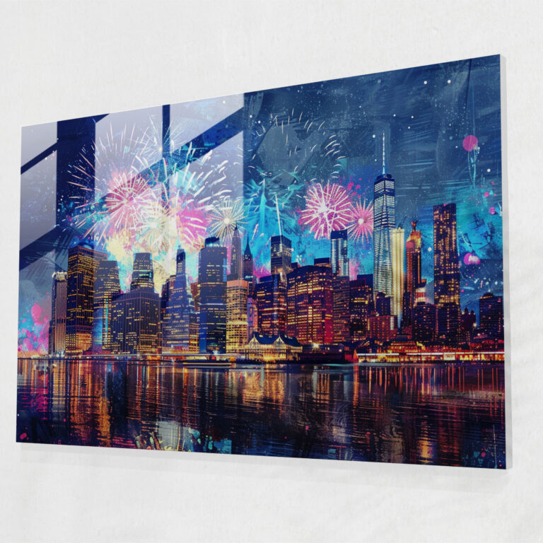 Pointillism Glass Wall Art: City Skyline At Night - Pointillism, Glass Art, Pointillism, Wall Decoration