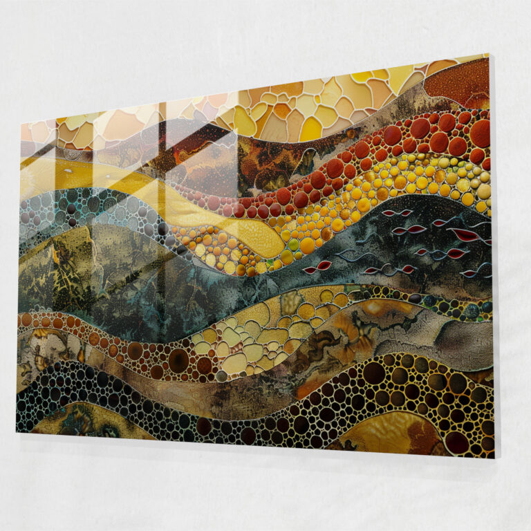 Pointillism Glass Art: Earth Tones Abstract Patterns - Pointillism, Modern Art, Home Decoration, Glass Print