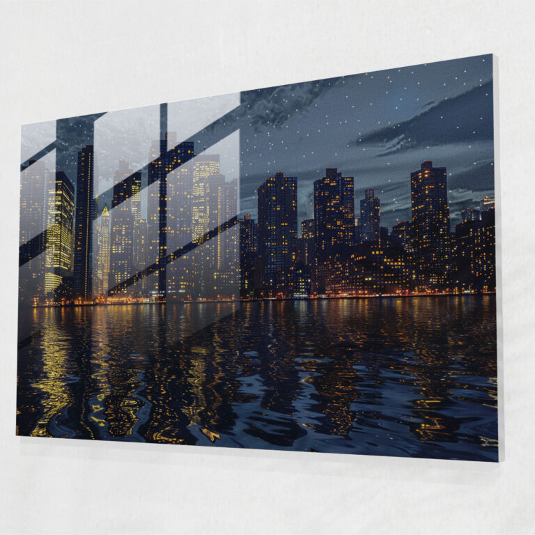 Pointillism Home Decoration - City Skyline At Night - Pointillism, Glass Art, Home Decoration, Wall Decoration