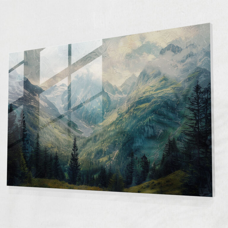 Pointillism Glass Print - Majestic Mountain Landscape - Pointillism, Glass Print, Glass Art, Modern Art