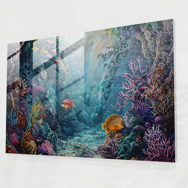 Pointillism Glass Wall Art - Whimsical Undersea Scene - Pointillism, Pointillism, Glass Art, Wall Decoration