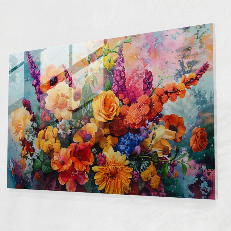Pointillism Glass Wall Art: Vibrant Floral Arrangement - Pointillism, Glass Art, Glass Print, Pointillism