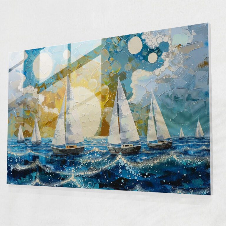 Pointillism Home Decoration: Whimsical Seascape With Sailboats - Pointillism, Seascape, Whimsical, Pointillism