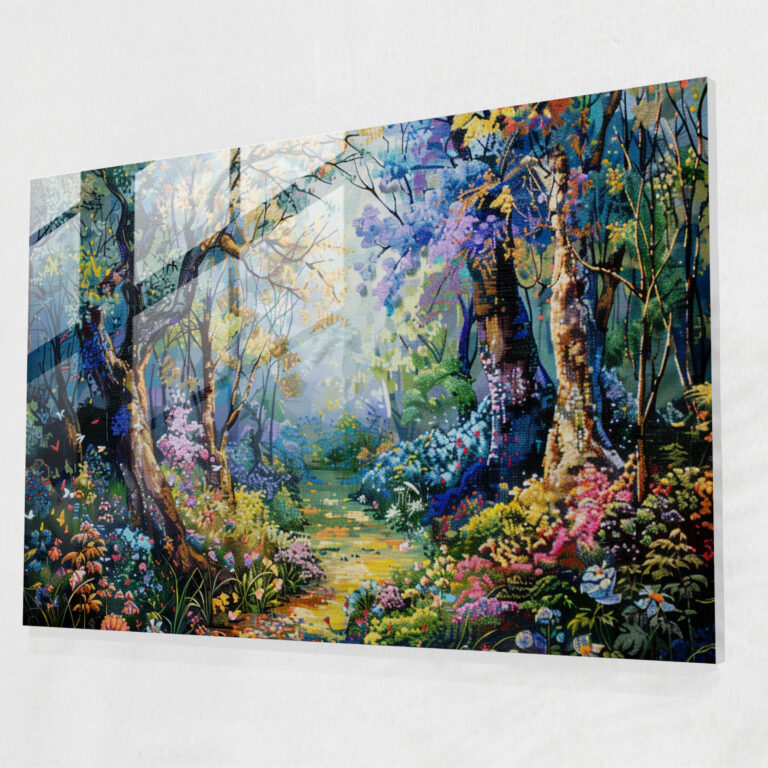 Pointillism Modern Art: Enchanting Forest Scene - Pointillism, Home Decoration, Captivating, Forest