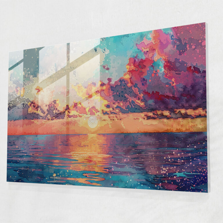 Pointillism Wall Decoration: Dreamy Sunset Over The Ocean - Pointillism, Home Decoration, Pointillism, Ocean