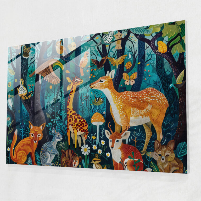 Pointillism Home Decoration - Whimsical Forest Animals - Pointillism, Home Decoration, Glass Print, Whimsical