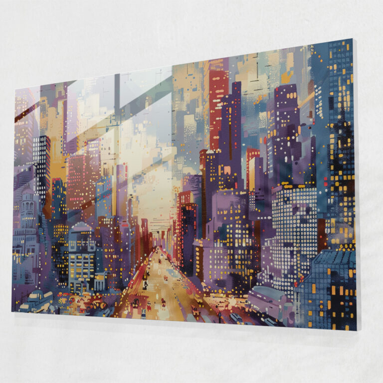 Pointillism Wall Decoration - Retro Cityscape - Pointillism, Home Decoration, Pointillism, Skyscrapers