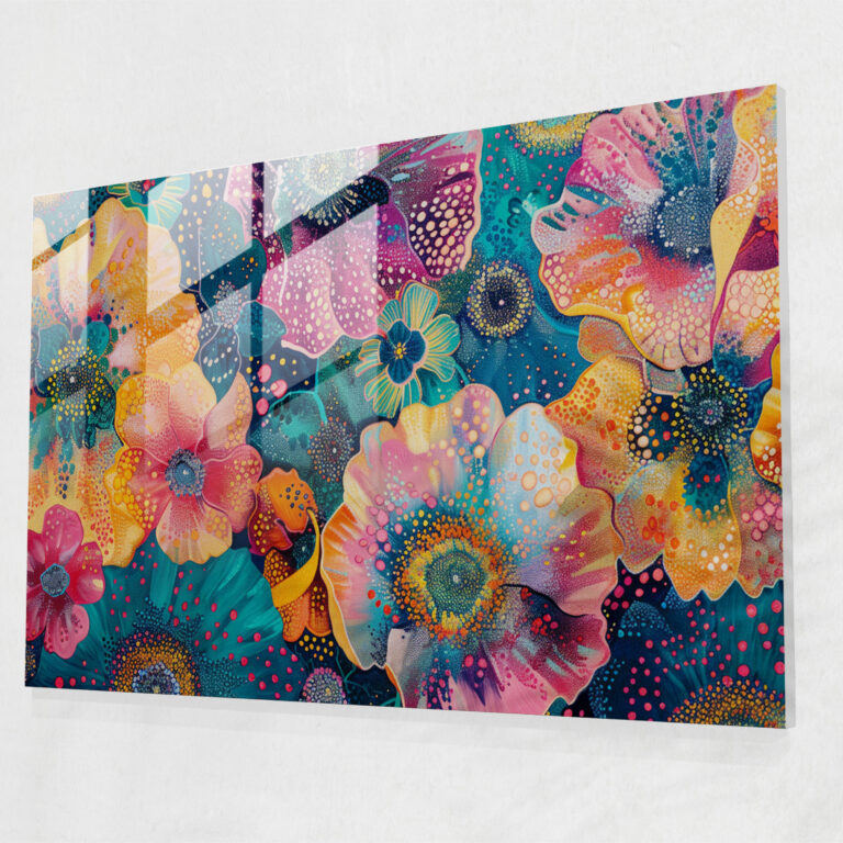 Pointillism Glass Art - Vibrant Floral Abstract - Pointillism, Glass Wall Art, Glass Print, Pointillism