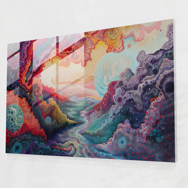 Pointillism Glass Print - Mystical Dreamland - Pointillism, Home Decoration, Ethereal, Dreamland